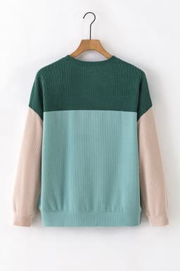 image-Pink Color Block Long Sleeve Ribbed Loose Top