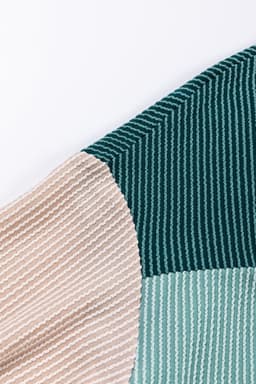 image-Pink Color Block Long Sleeve Ribbed Loose Top