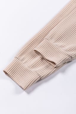 image-Pink Color Block Long Sleeve Ribbed Loose Top
