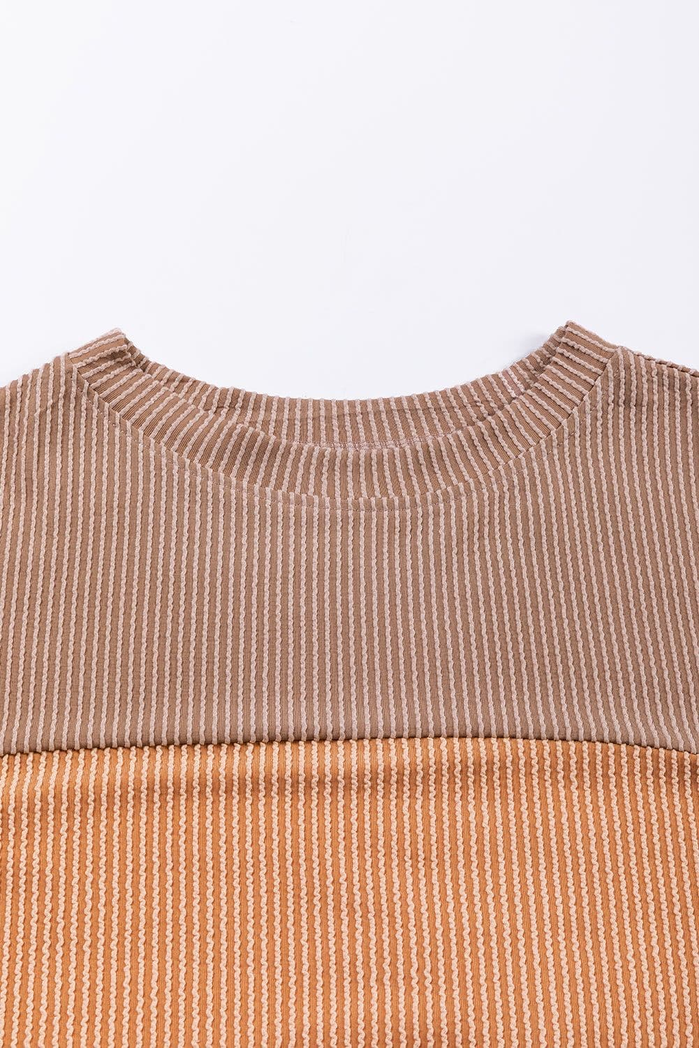 image-Pink Color Block Long Sleeve Ribbed Loose Top