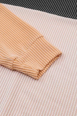 image-Pink Color Block Long Sleeve Ribbed Loose Top