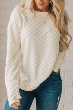 image-Beige Solid Textured Thumbhole Sleeve Top