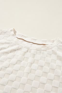 image-Beige Solid Textured Thumbhole Sleeve Top