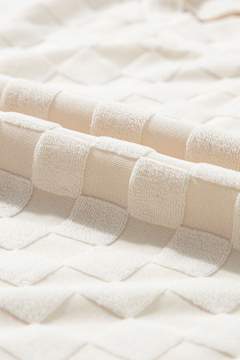 image-Beige Solid Textured Thumbhole Sleeve Top