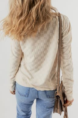 image-Beige Solid Textured Thumbhole Sleeve Top