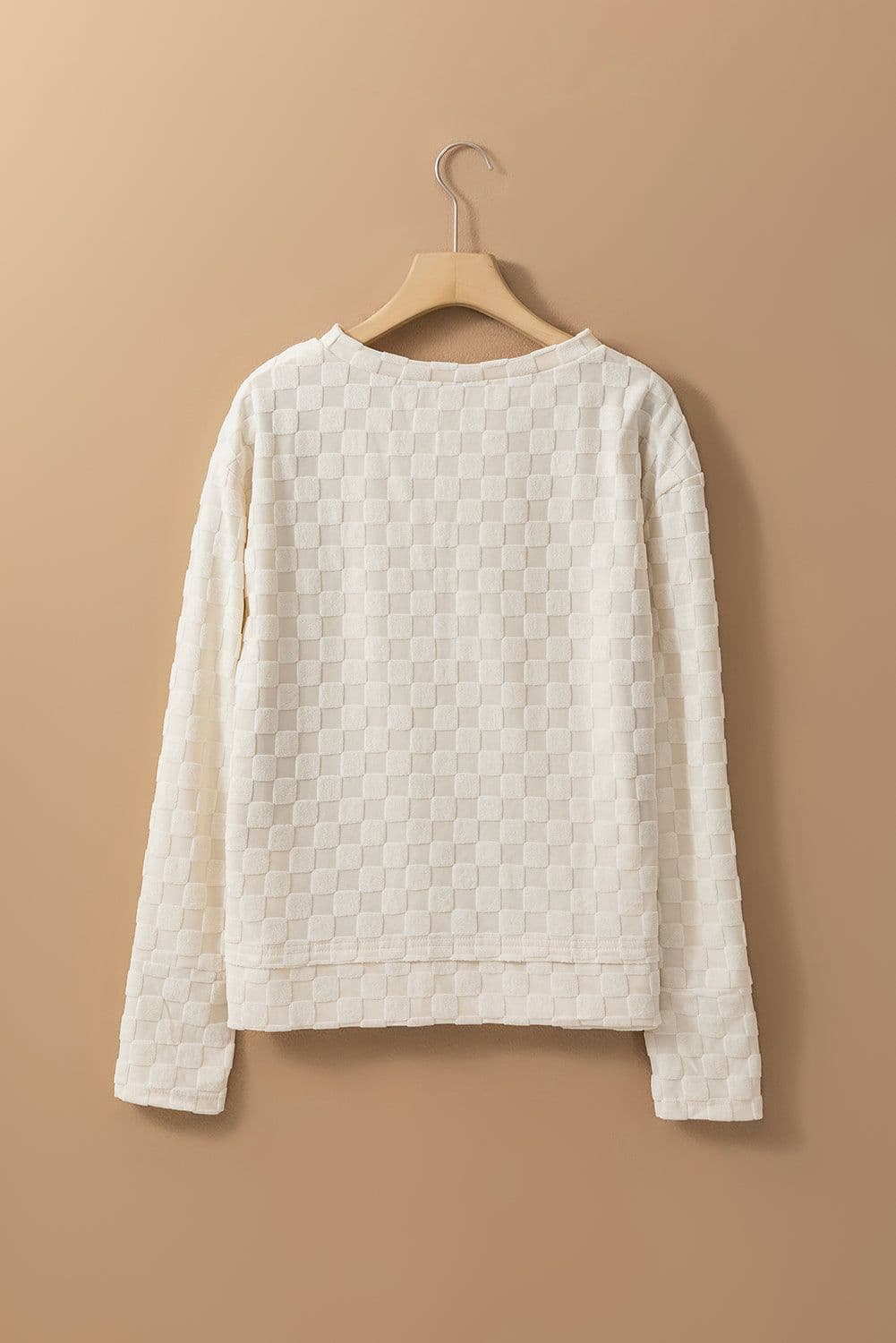 image-Beige Solid Textured Thumbhole Sleeve Top
