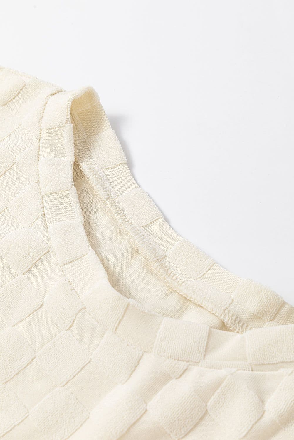 image-Beige Solid Textured Thumbhole Sleeve Top