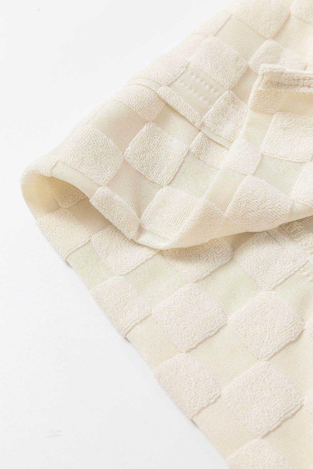 image-Beige Solid Textured Thumbhole Sleeve Top