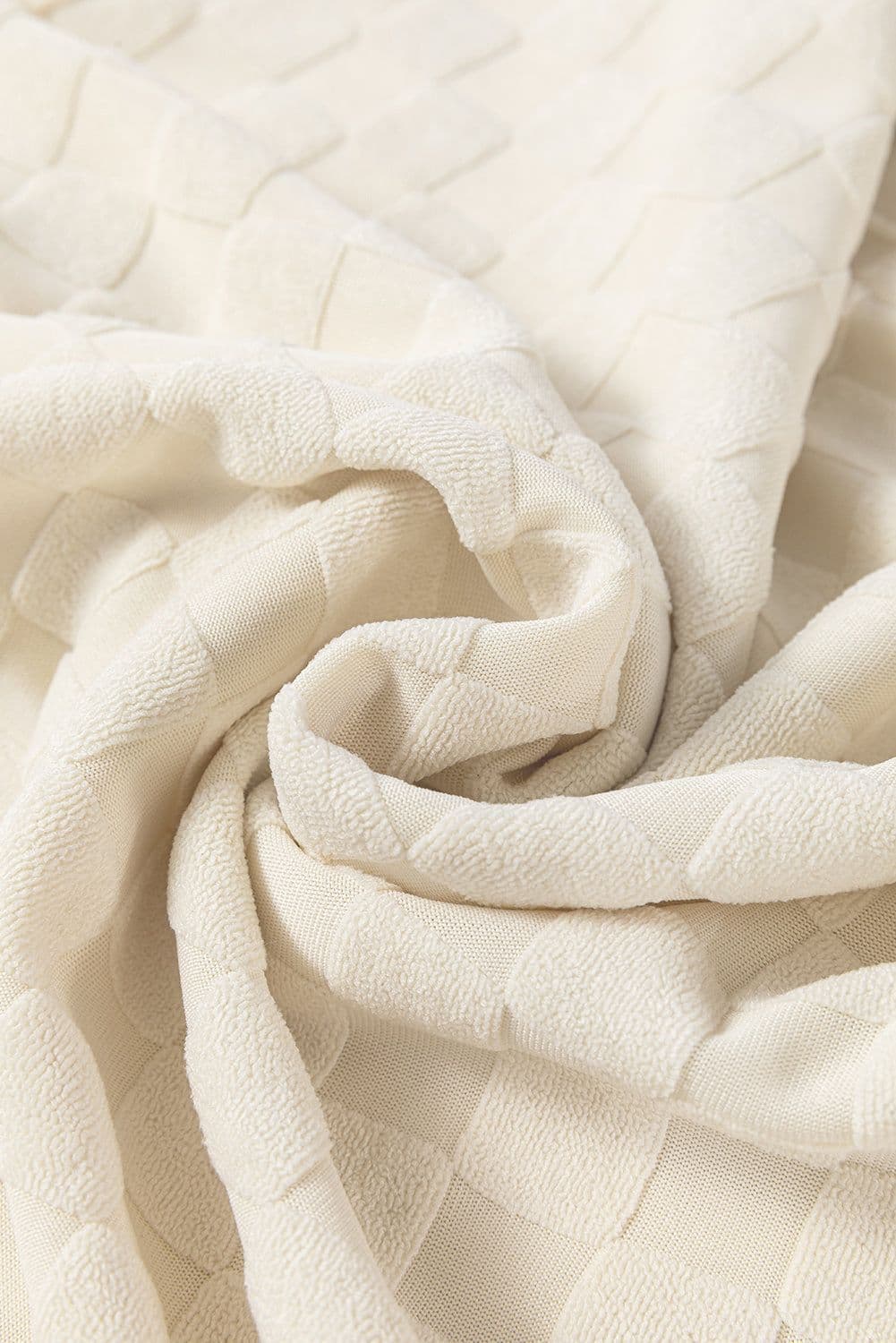 image-Beige Solid Textured Thumbhole Sleeve Top