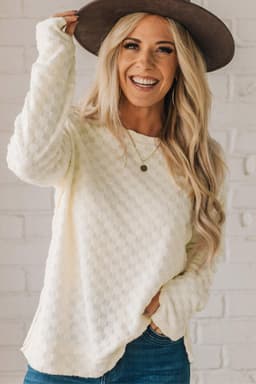image-Beige Solid Textured Thumbhole Sleeve Top