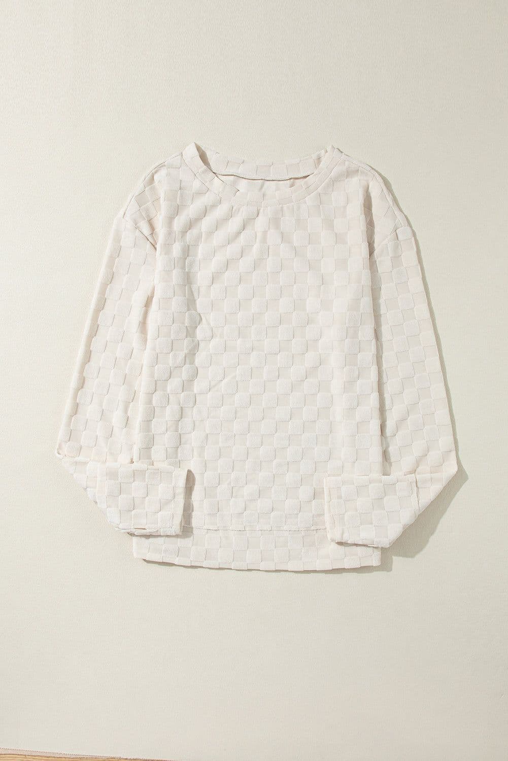 image-Beige Solid Textured Thumbhole Sleeve Top