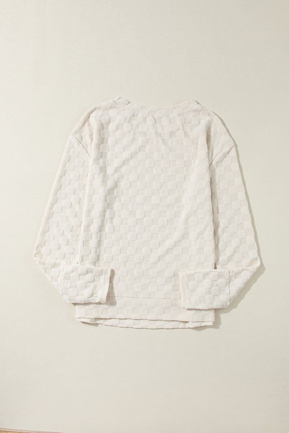 image-Beige Solid Textured Thumbhole Sleeve Top