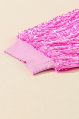 image-Pink Sequin Patchwork Long Sleeve Pullover Top