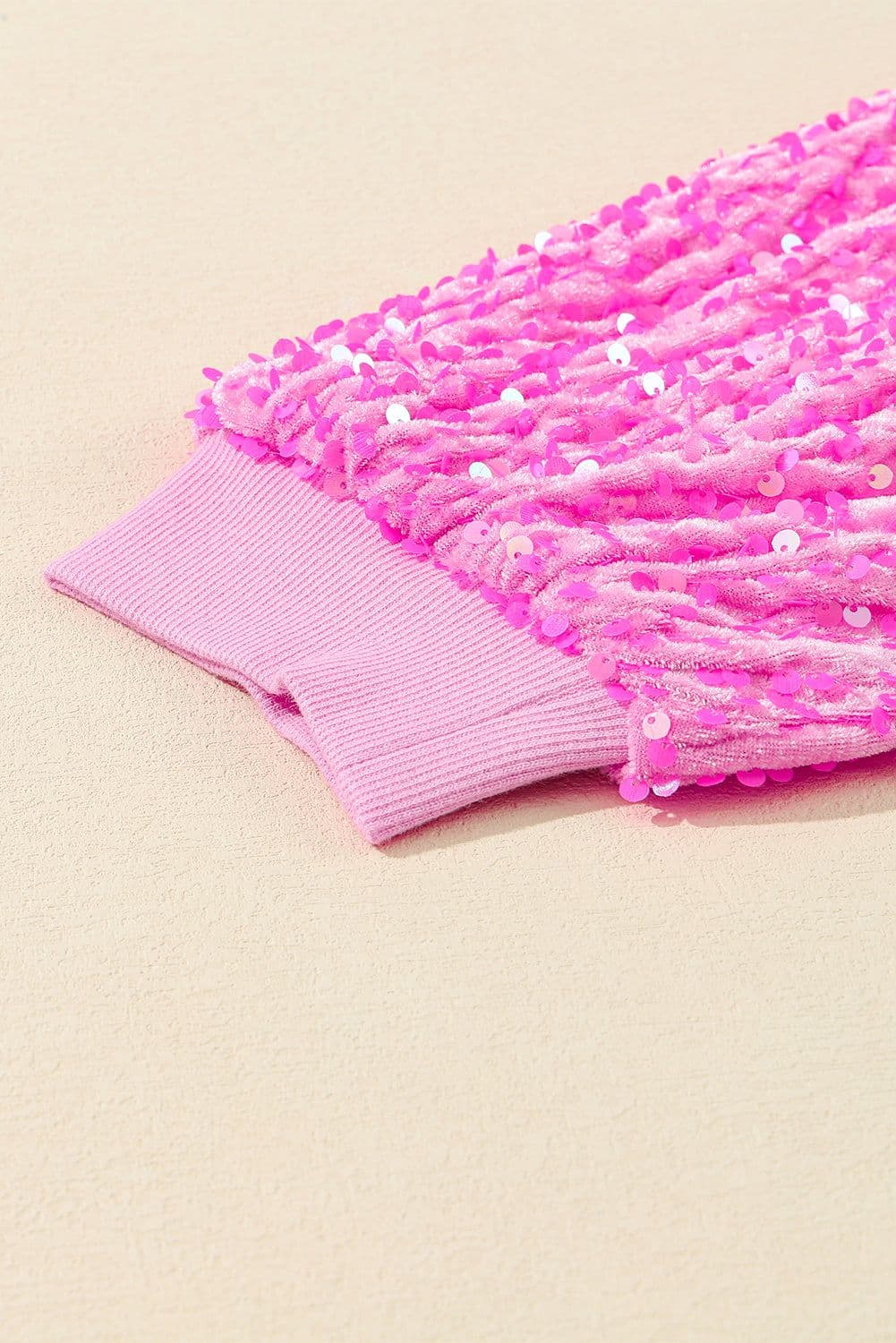 image-Pink Sequin Patchwork Long Sleeve Pullover Top