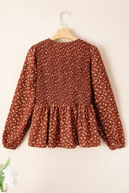 image-Boho Floral Smocked Bust Ruffled Peplum Blouse