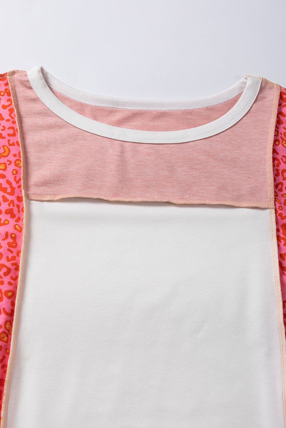image-Peach Blossom Leopard Colorblock Patchwork Exposed Seam Top