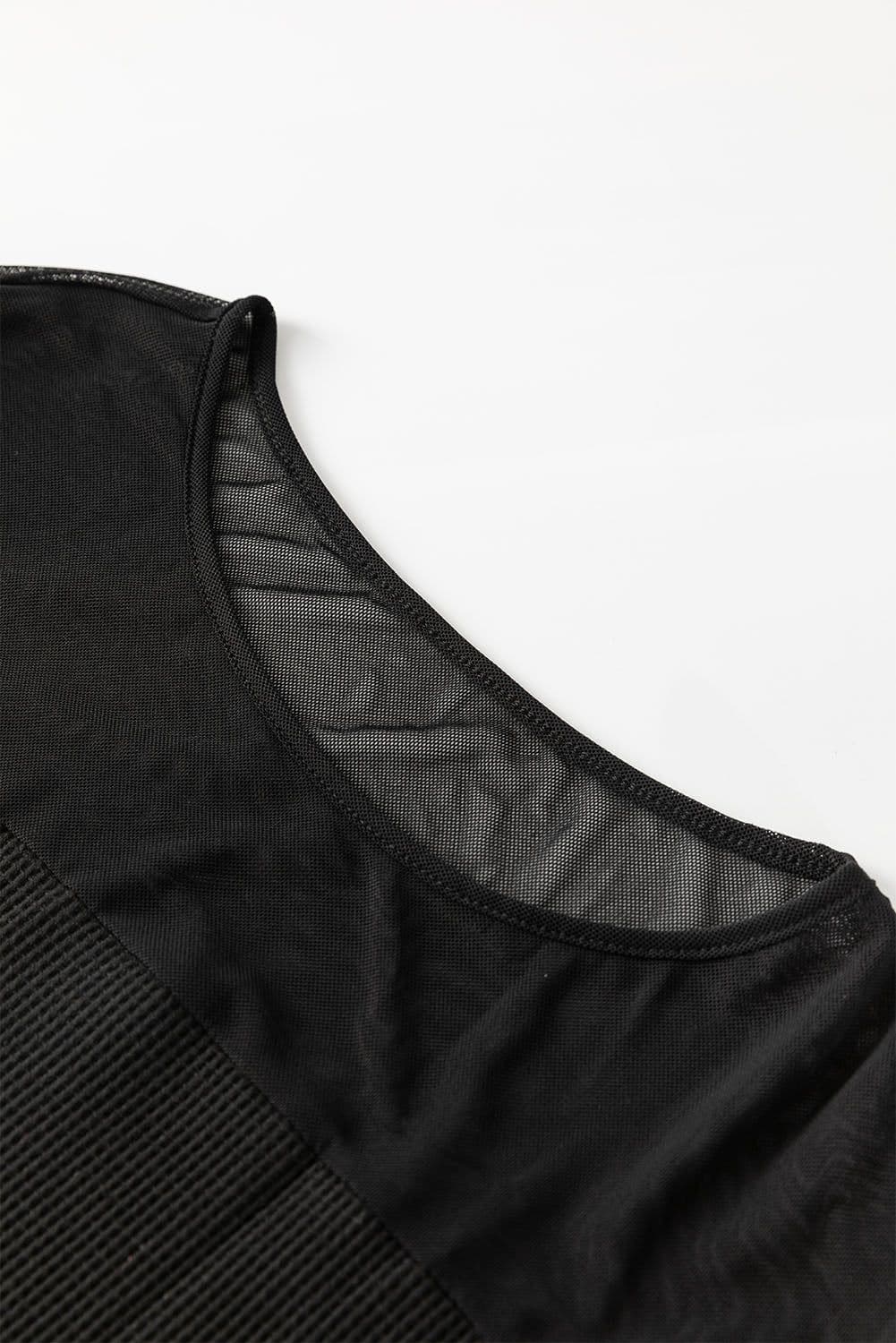 image-Black Sequin Patchwork Lantern Sleeve Blouse