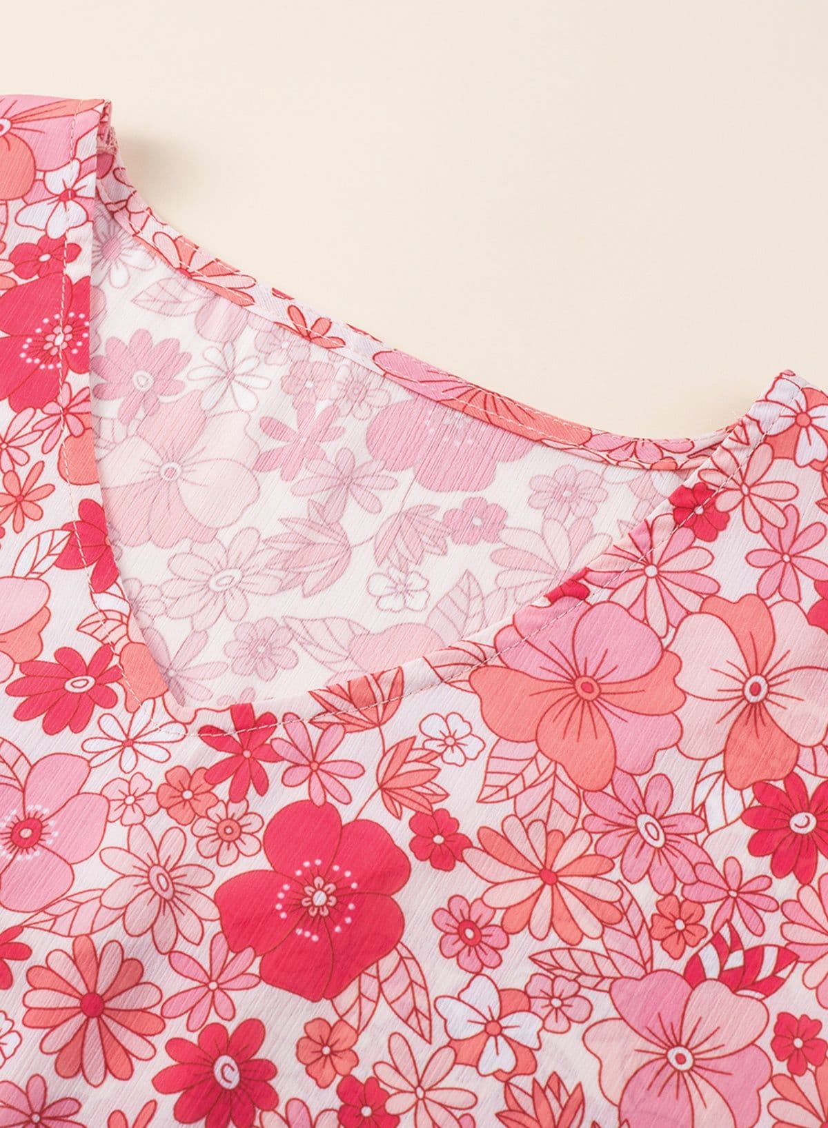 image-Pink Boho Floral V Neck Kimono Style Blouse