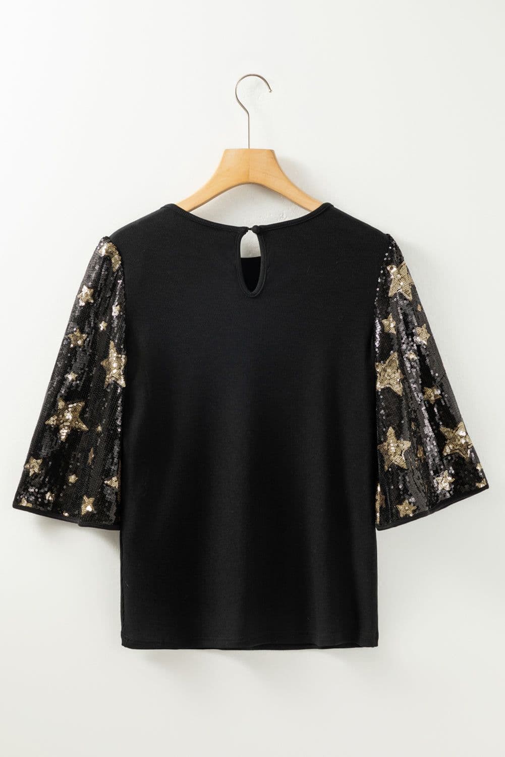 image-Black Star Sequin Splicing Half Sleeve Top