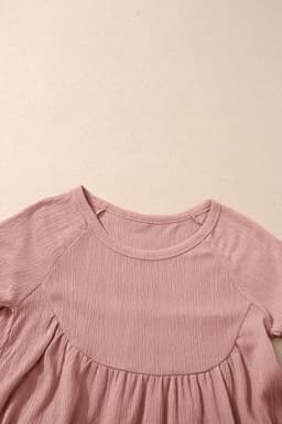 image-Pink Solid Short Sleeve Ruffle Hem Top