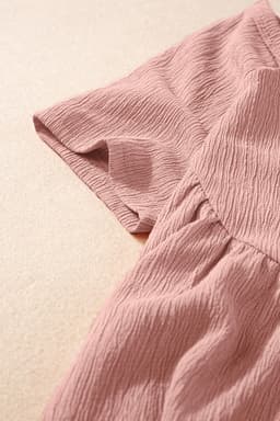 image-Pink Solid Short Sleeve Ruffle Hem Top