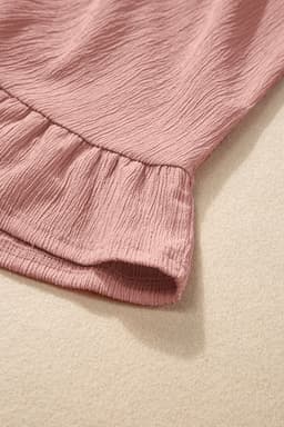 image-Pink Solid Short Sleeve Ruffle Hem Top