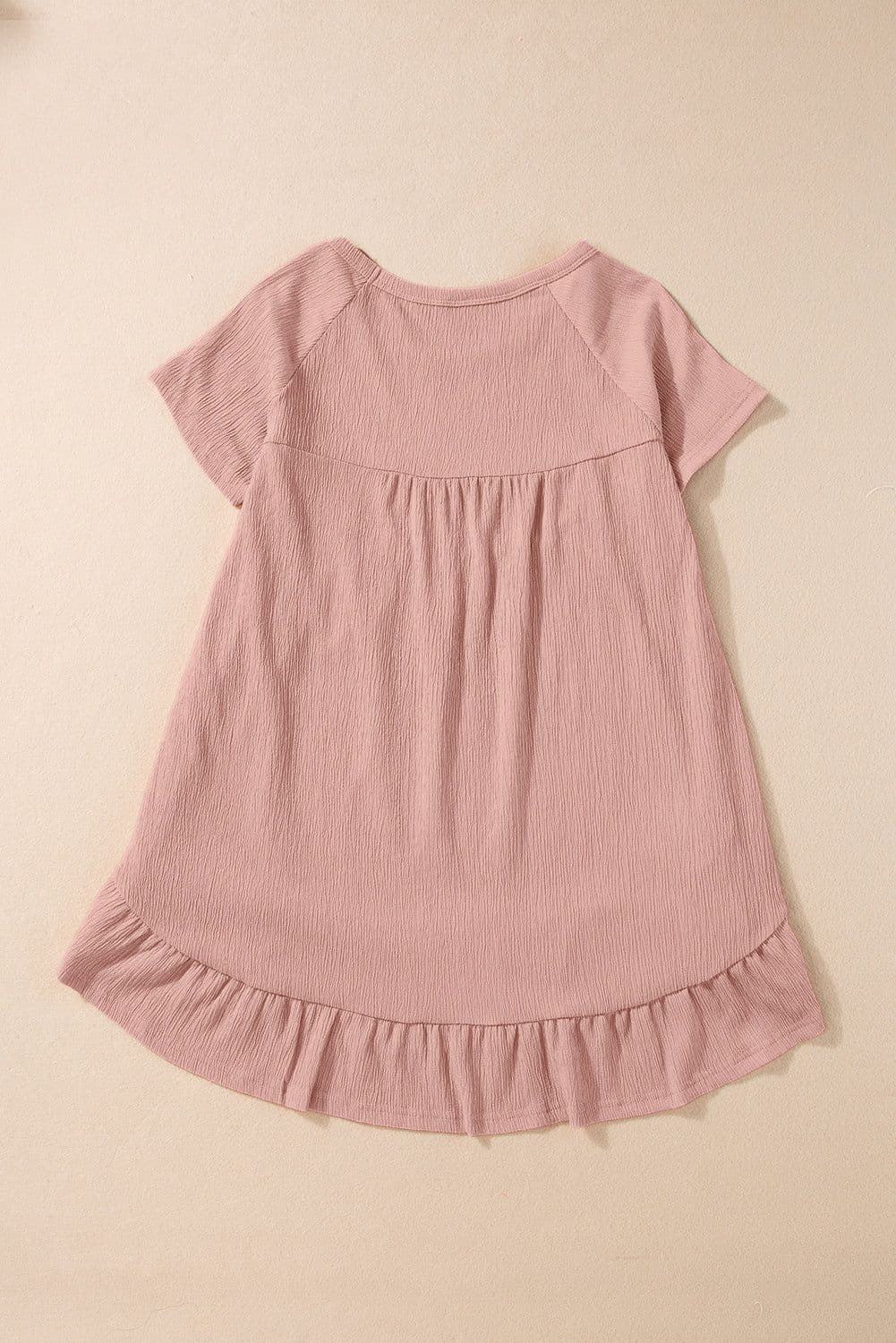 image-Pink Solid Short Sleeve Ruffle Hem Top
