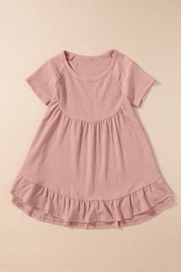 image-Pink Solid Short Sleeve Ruffle Hem Top