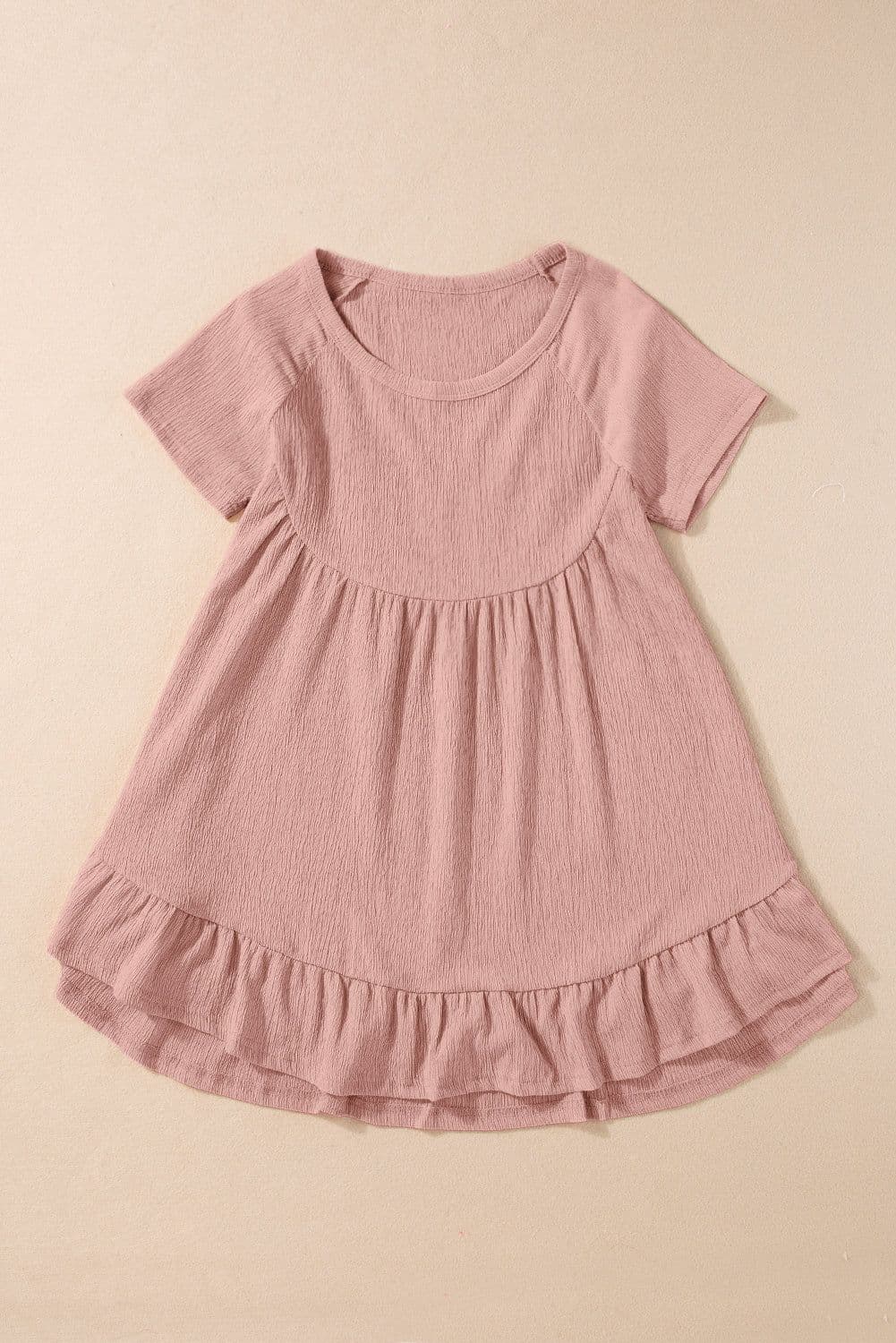 image-Pink Solid Short Sleeve Ruffle Hem Top