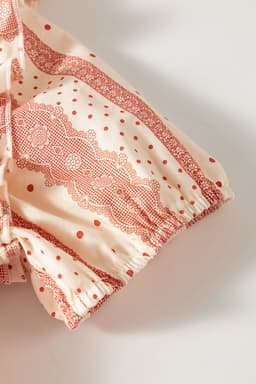 image-Red Frilled Short Puff Sleeve Mixed Print Blouse