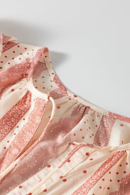 image-Red Frilled Short Puff Sleeve Mixed Print Blouse