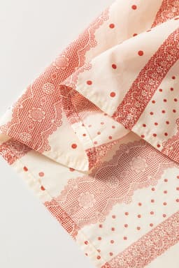 image-Red Frilled Short Puff Sleeve Mixed Print Blouse