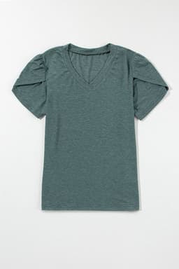 image-Rose Tan Fashion Petal Sleeve V Neck T Shirt