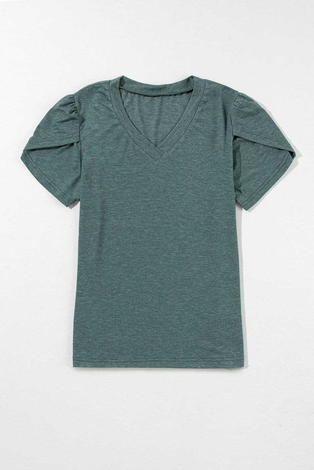 image-Rose Tan Fashion Petal Sleeve V Neck T Shirt