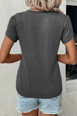 image-Rose Tan Fashion Petal Sleeve V Neck T Shirt