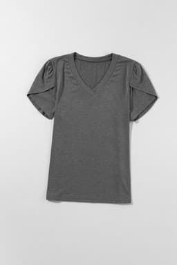 image-Rose Tan Fashion Petal Sleeve V Neck T Shirt