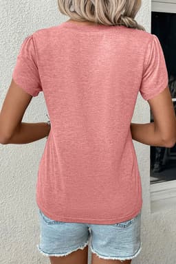 image-Rose Tan Fashion Petal Sleeve V Neck T Shirt