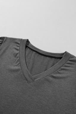 image-Rose Tan Fashion Petal Sleeve V Neck T Shirt