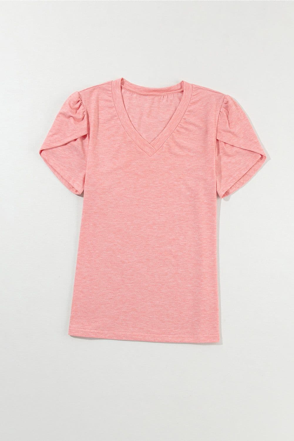 image-Rose Tan Fashion Petal Sleeve V Neck T Shirt