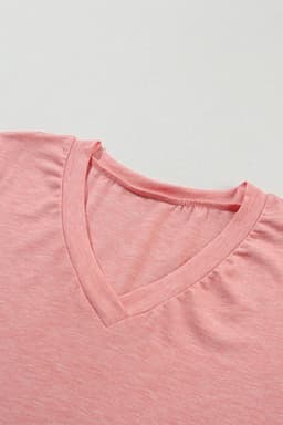 image-Rose Tan Fashion Petal Sleeve V Neck T Shirt