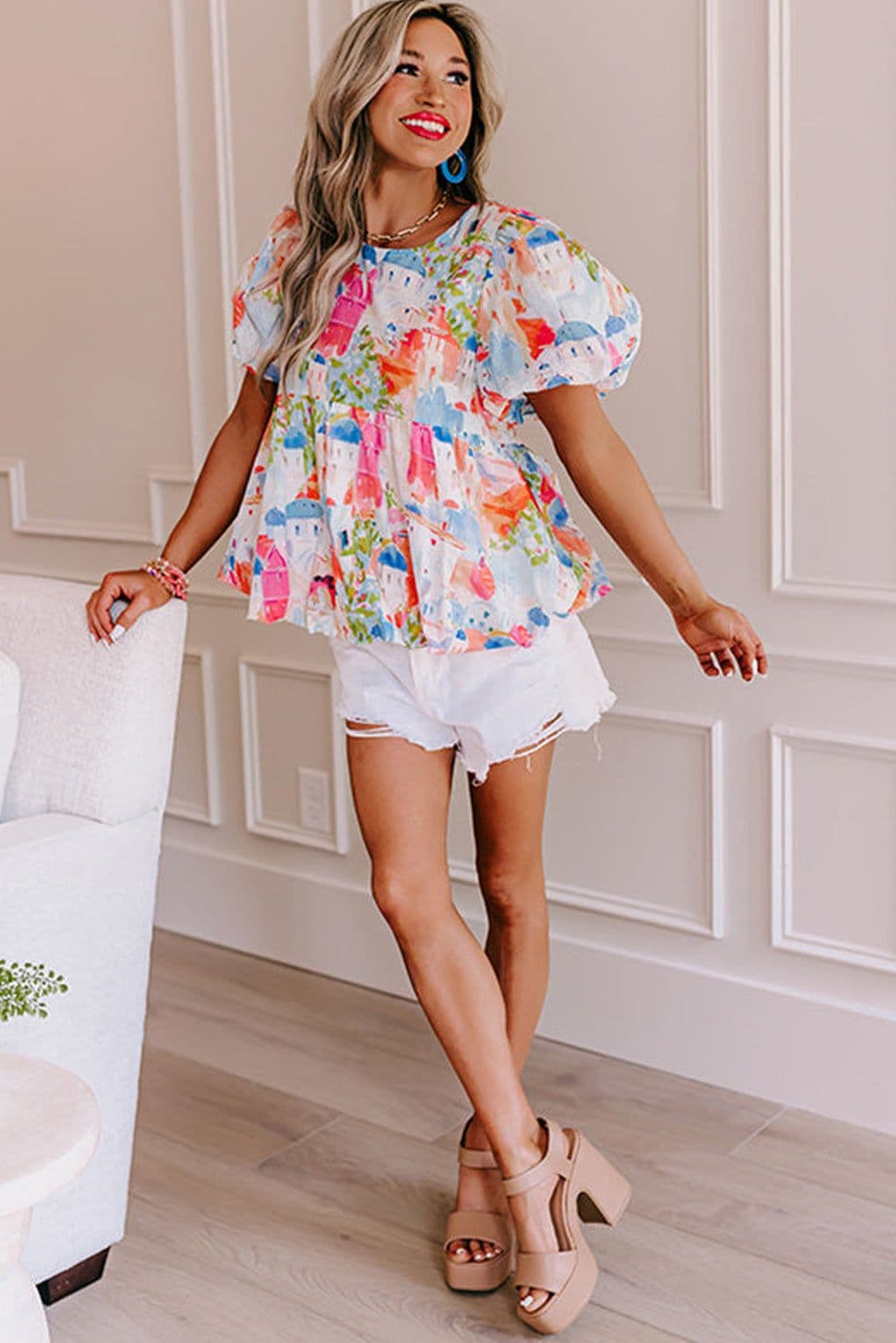 image-Sky Blue Parisian Avenue Babydoll Top