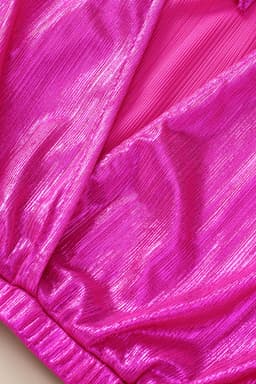 image-Bright Pink Ruched Sleeves Knotted Backless Blouse