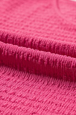 image-Bright Pink Textured Rolled Sleeve V Neck Tee