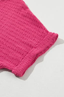 image-Bright Pink Textured Rolled Sleeve V Neck Tee