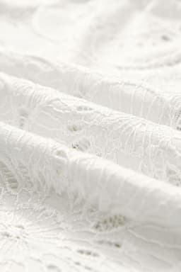 image-White Flower Eyelet Jacquard Keyhole Flounce Sleeve Top
