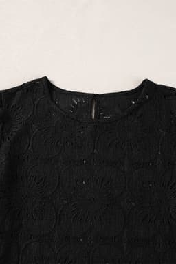 image-White Flower Eyelet Jacquard Keyhole Flounce Sleeve Top