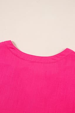 image-Strawberry Pink Geometric Embroidered Tassel Tie V Neck Blouse