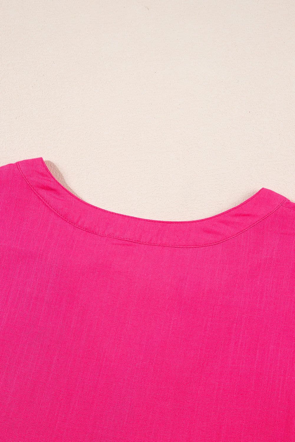 image-Strawberry Pink Geometric Embroidered Tassel Tie V Neck Blouse