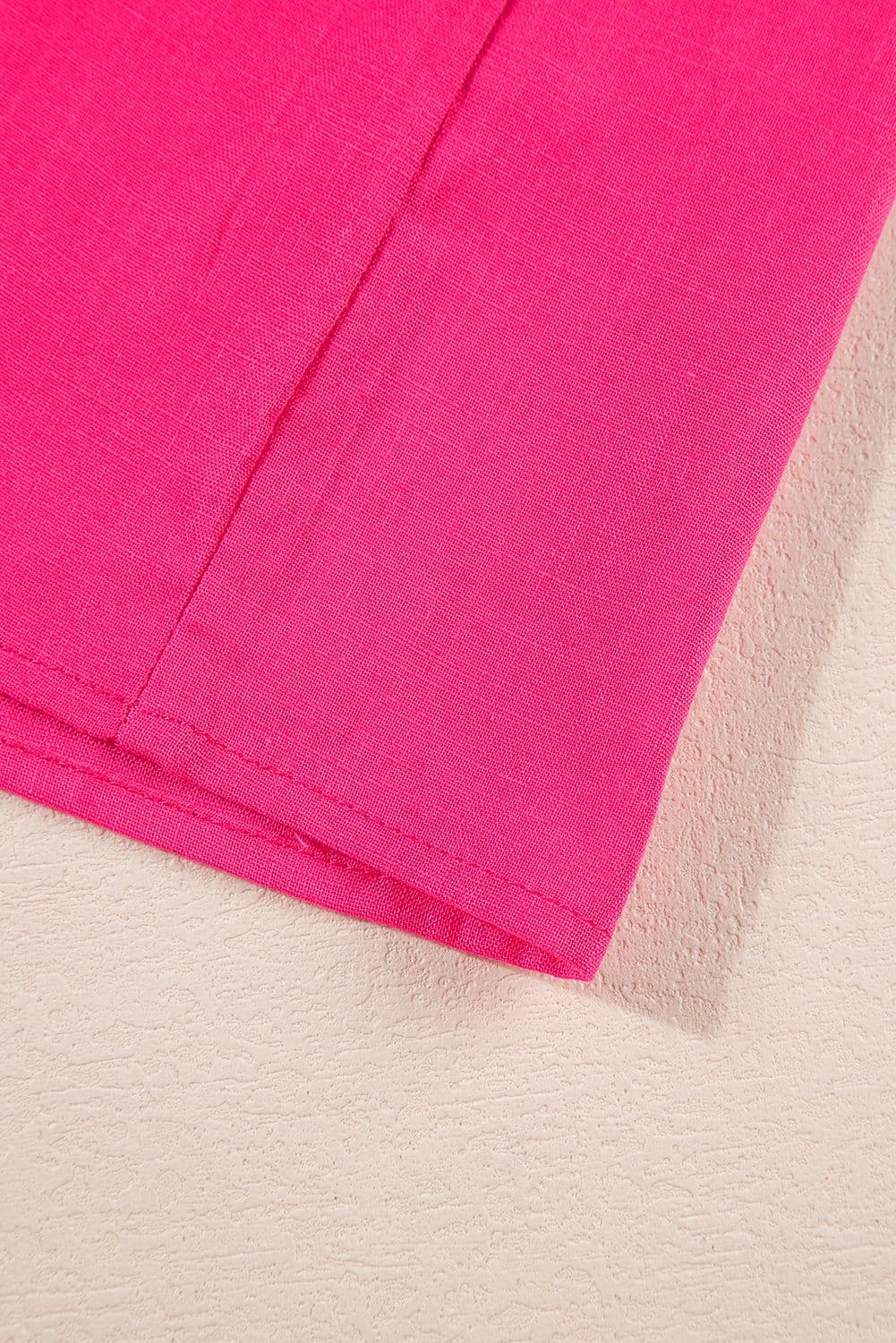 image-Strawberry Pink Geometric Embroidered Tassel Tie V Neck Blouse