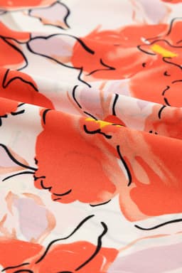 image-Orange Floral Bubble Sleeve Frill Neck Loose Blouse